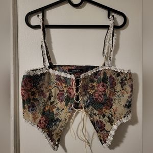 Floral brocade fashion corset with lace detailing XL juic!ci
